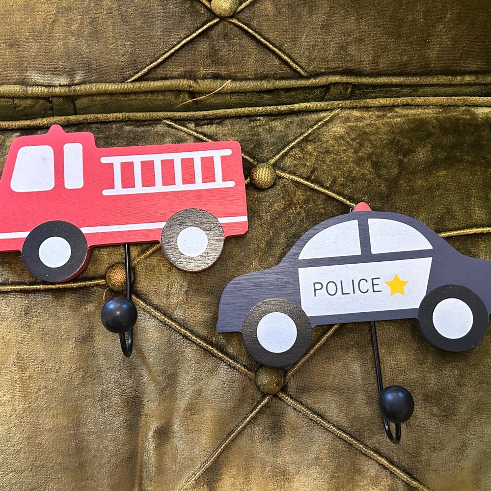 Hobby Lobby Red Fire Truck & Black Police Car Wall Hooks